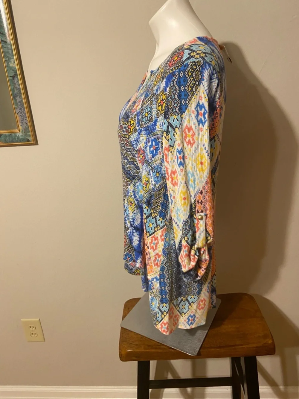 Ruby Rd. Multicolor Patchwork V-Neck Blouse - Picture 2 of 9